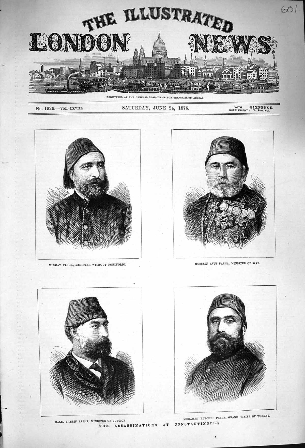 Old Antique Print 1876 Midmat Pasha Hussein Halil Sherif Mohamed Ruschdi 19th