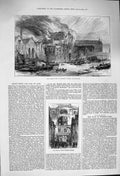 Original Old Antique Print 1876 Fire Brook'S Wharf Queenhithe Ruins Thames 19th
