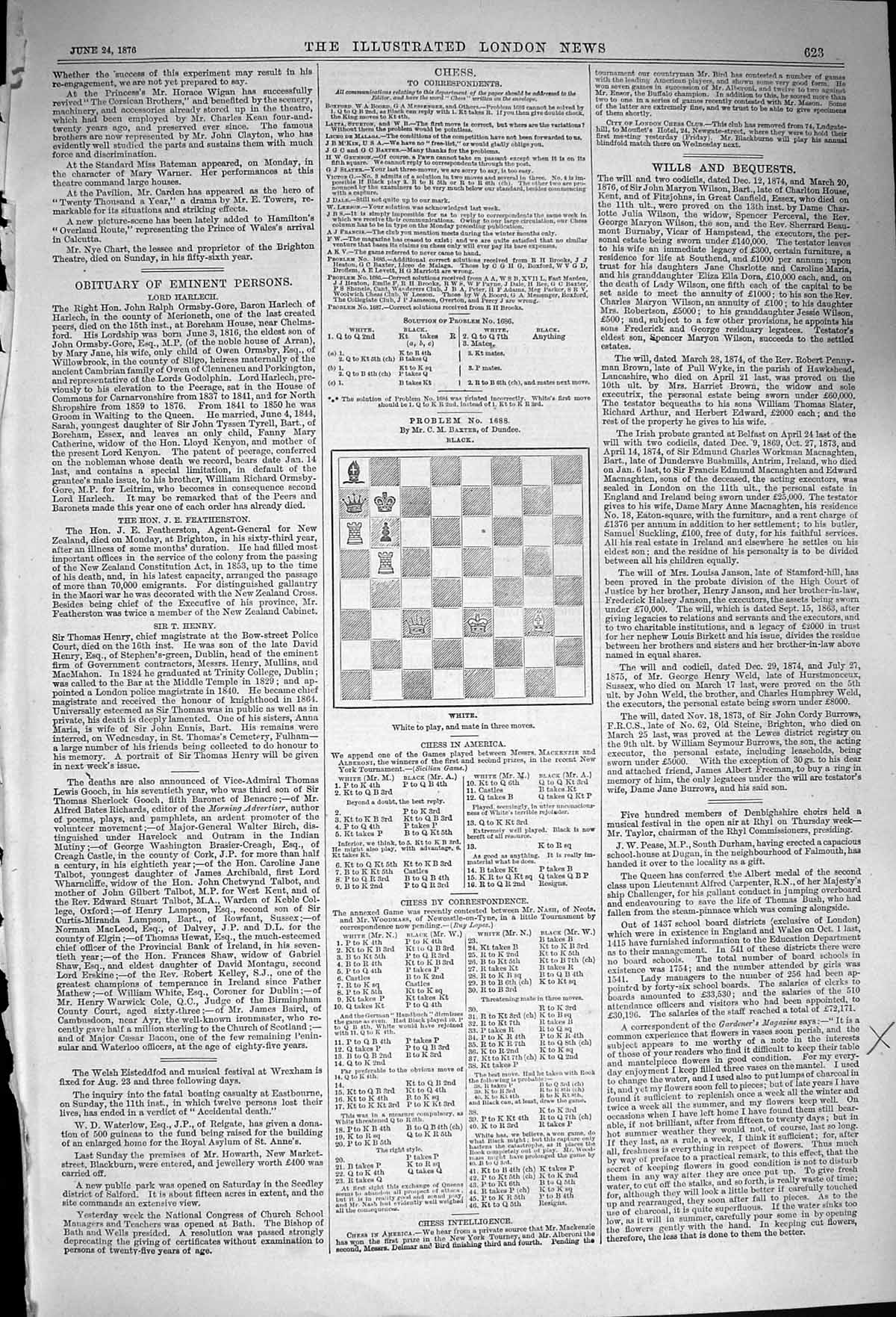 Antique Old Print Ref.128 1876 Ten Pages Chess Moves Illustrated London News