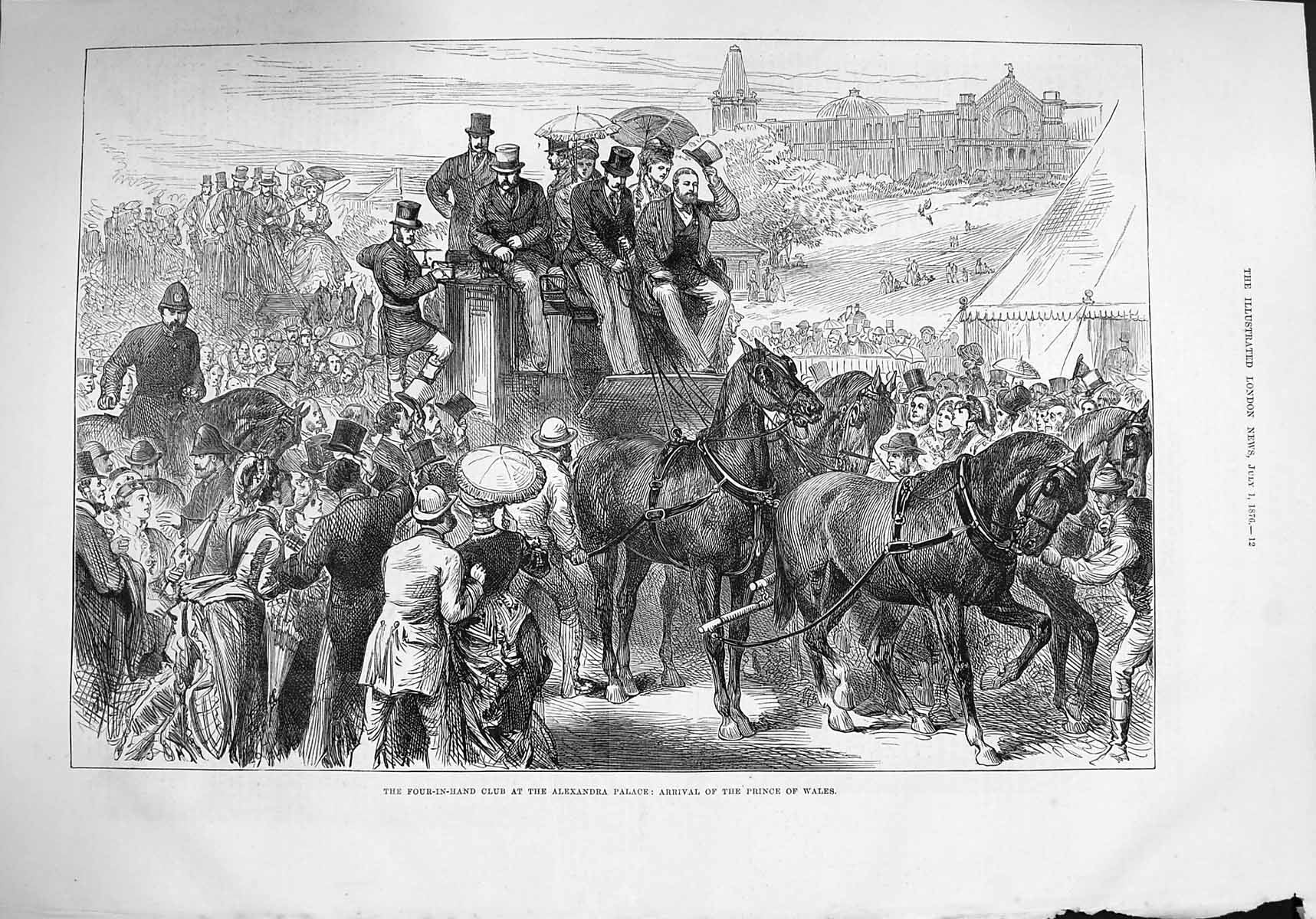 Original Old Antique Print 1876 Four-In-Hand Club Alexandra Palace Prince Wales