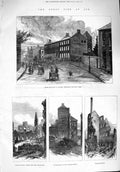 Original Old Antique Print 1876 Fire Ayr Templeton Mill Carding-House Engi 19th