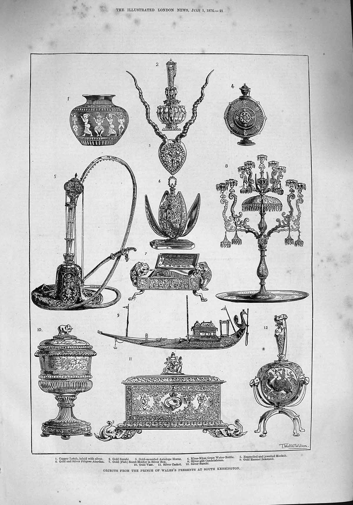 Original Old Antique Print 1876 Prince Wales Presents Kensington GSurahi Khus