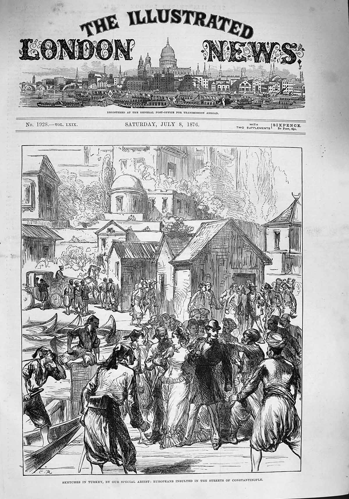 Original Old Antique Print 1876 Turkey European Insulted Streets Constan 19th