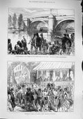 Old Antique Print 1876 Turkey Rustchuk Sculling Thames Barnes Boats Sport 19th