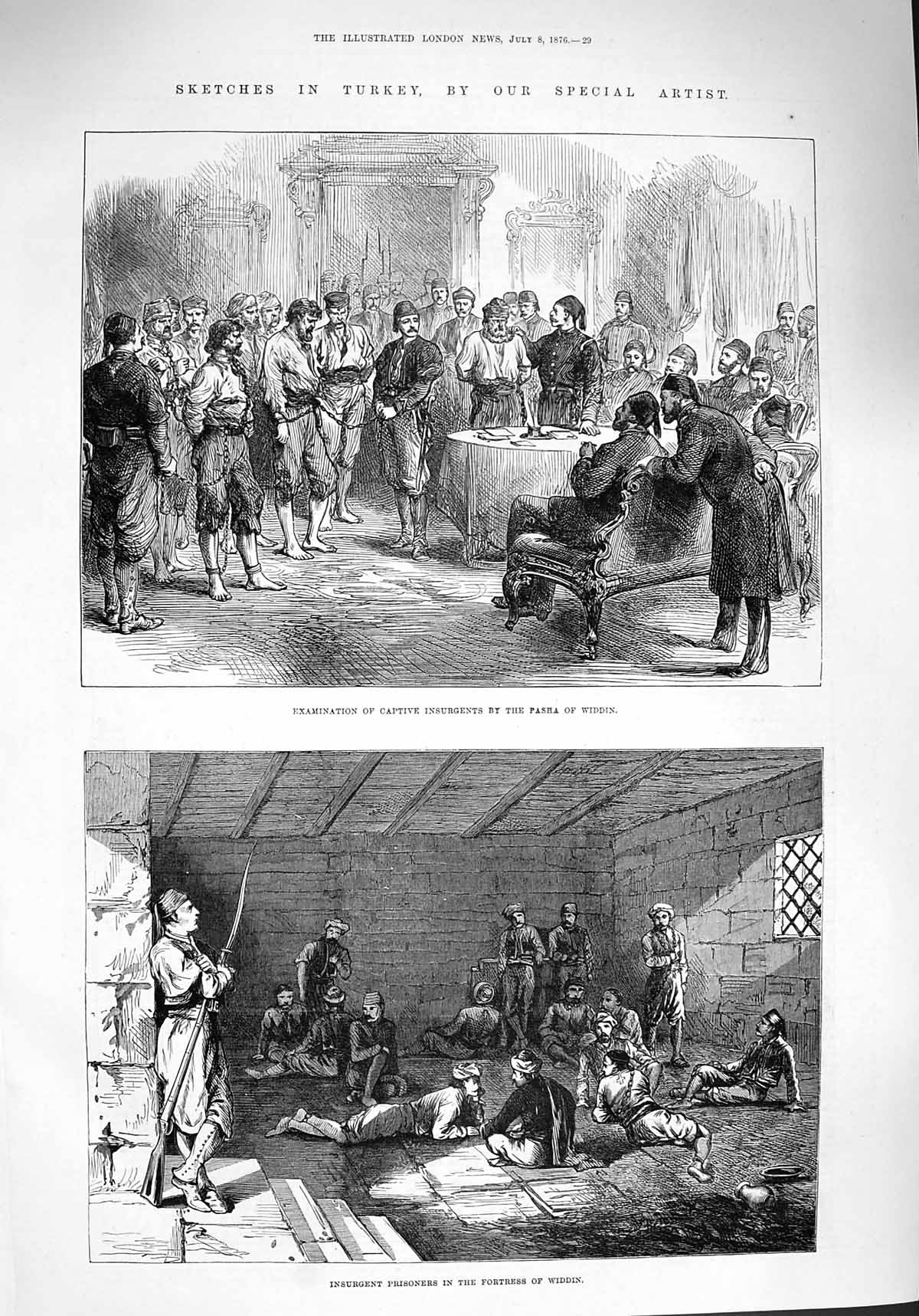 Old Antique Print 1876 Turkey Captive Insurgents Pasha Widdin Prisoners 19th