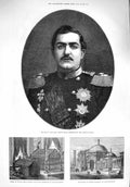Old Antique Print 1876 Prince Milan Obrenovitch Servia Mausoleum Mahmoud 19th