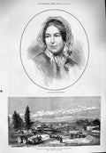 Original Old Antique Print 1876 Harriet Martineau War Belgrade Market Place