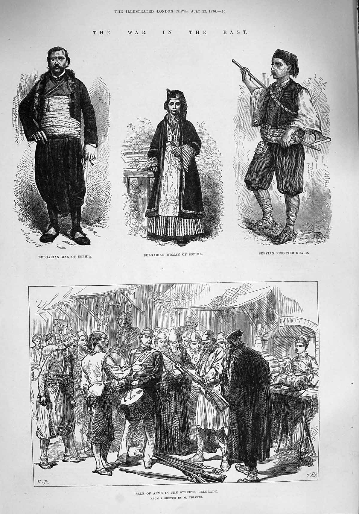 Old Antique Print 1876 War Bulgarian Woman Sophia Belgrade Nathalie Pasha 19th