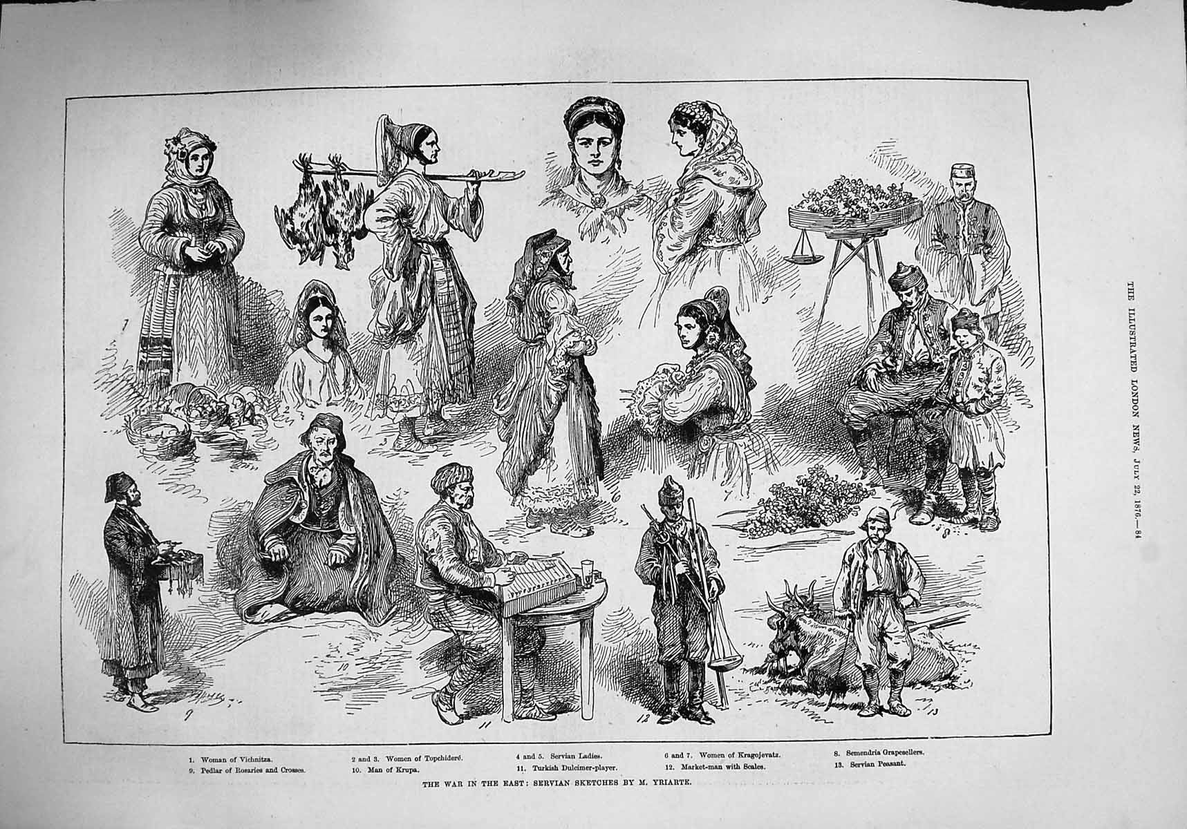 Old Antique Print 1876 War Servian Women Vichnitza Church Dunstable Marys 19th