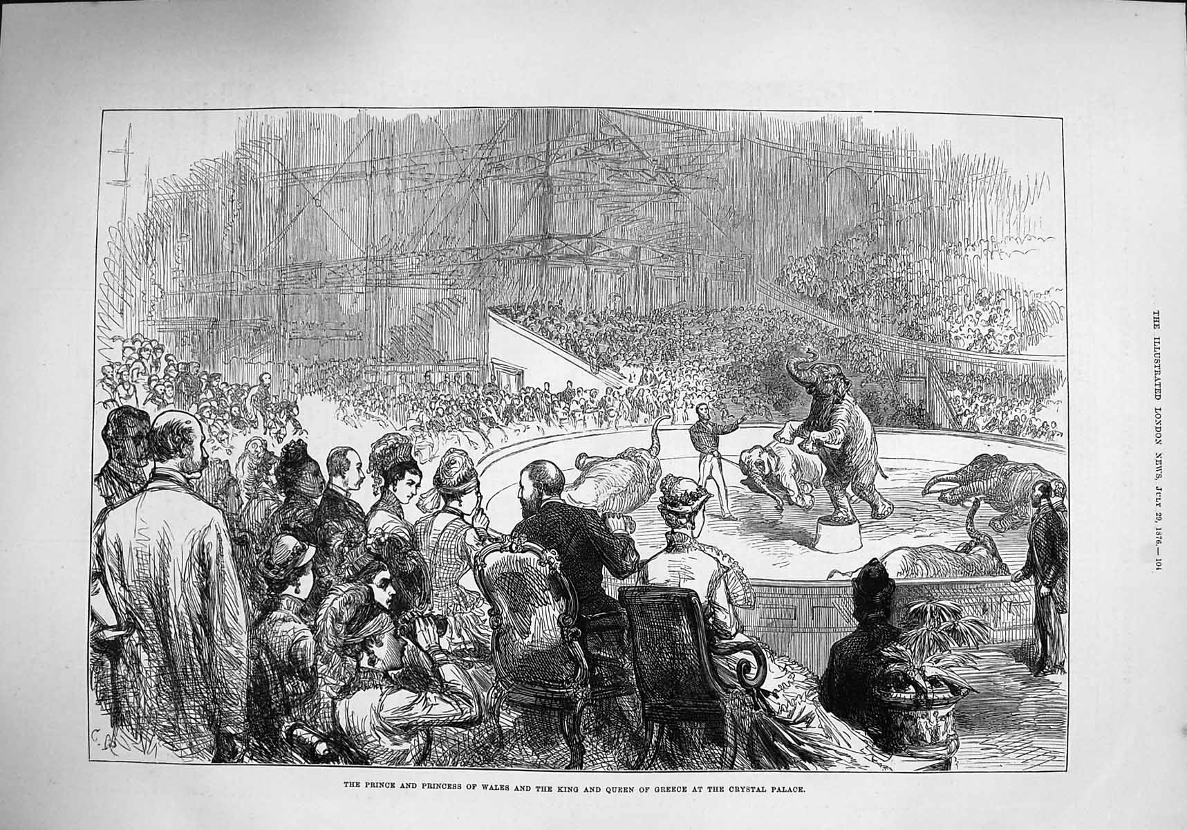 Original Old Antique Print 1876 Princess Wales King Queen Greece Crystal Palace