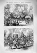 Original Old Antique Print 1876 America Independence Carnival Philadelphia Lee