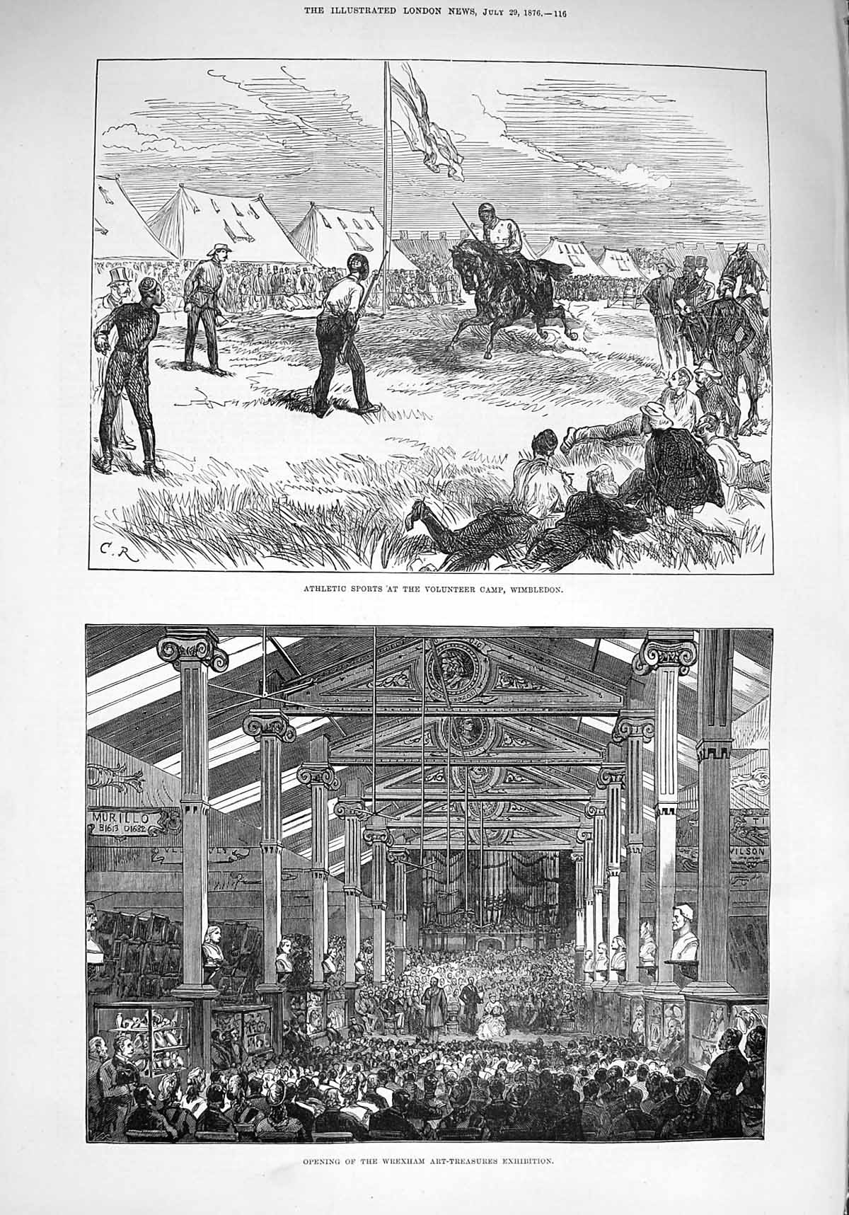 Old Antique Print 1876 Athletic Sports Wimbledon Wrexham Art Exhibition 19th