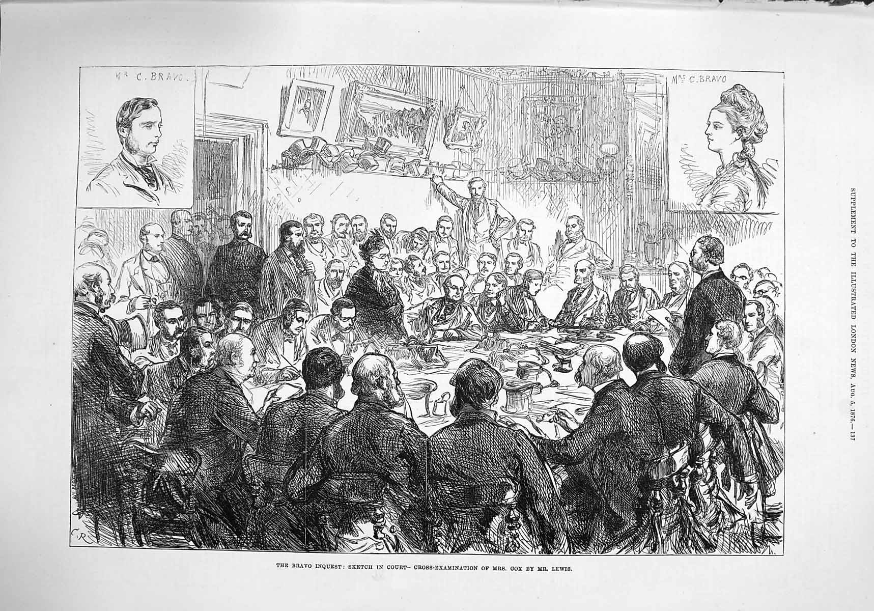 Antique Old Print *4000 1876 Bravo Inquest Court Cross-Examination Cox Lewis