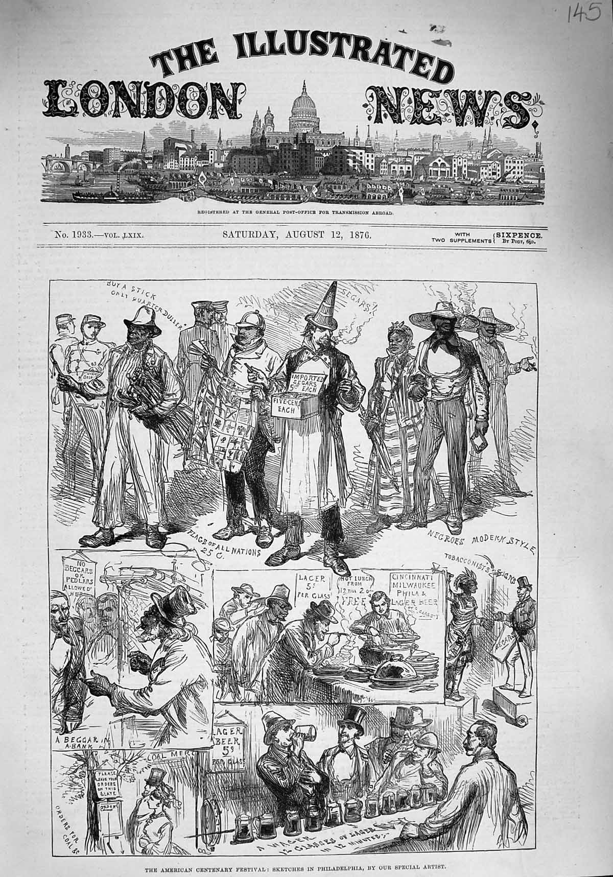 Old Antique Print 1876 American Centenary Festival Philadelphia Negroes 19th