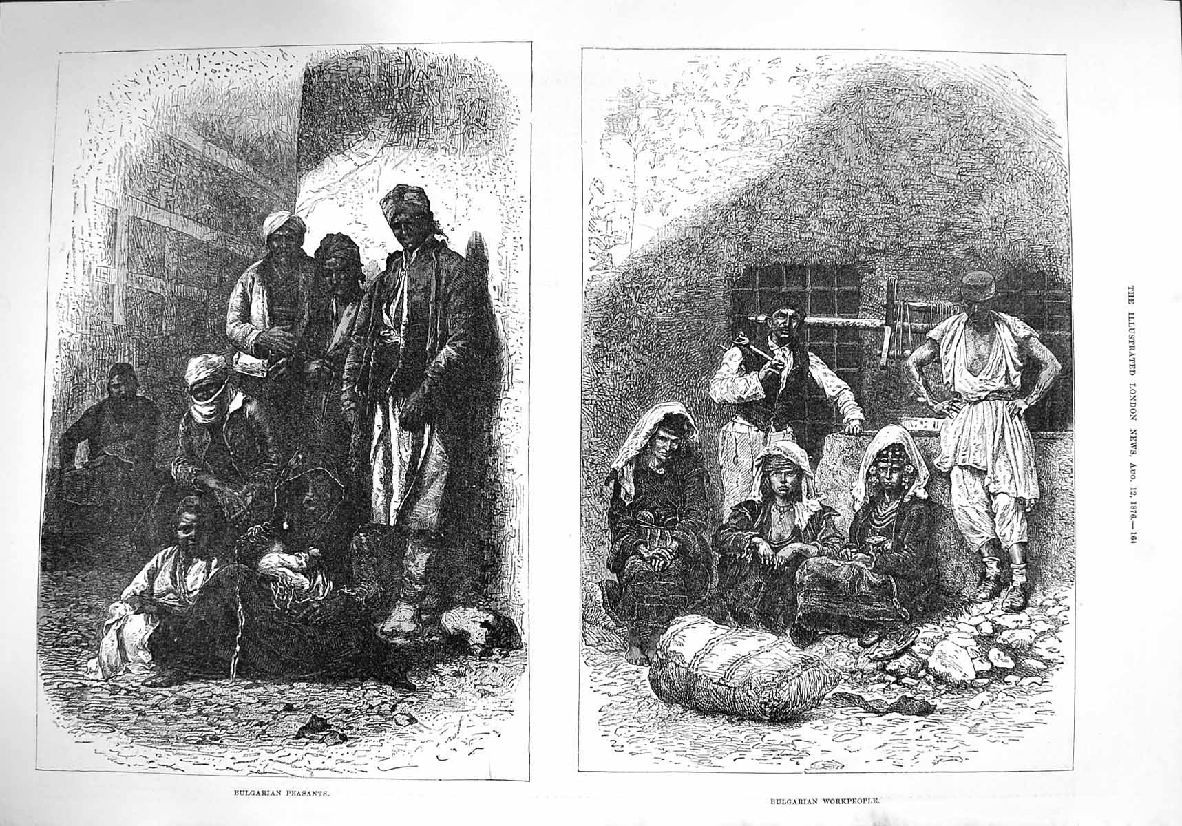 Original Old Antique Print 1876 Bulgarian Peasants Workpeople 19th