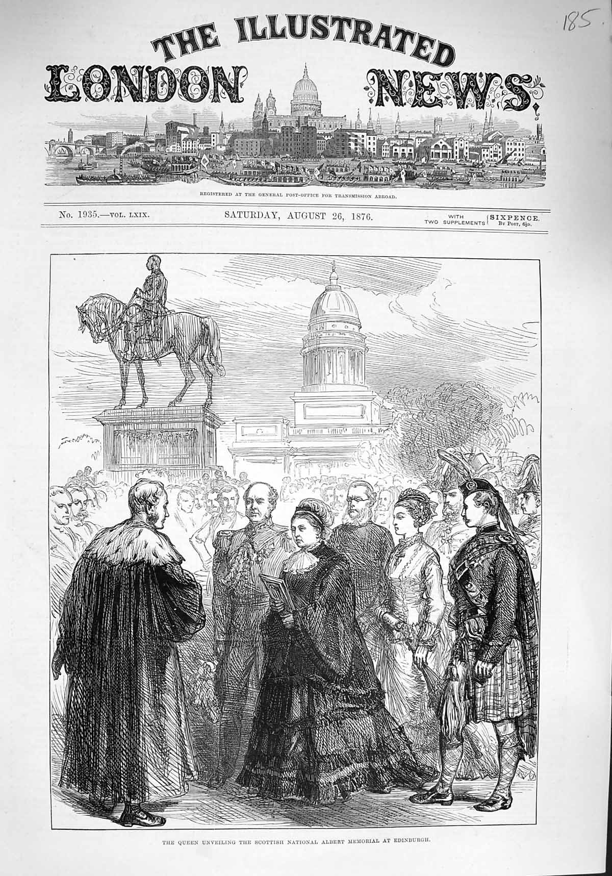 Old Antique Print 1876 Queen Unveiling Scottish Albert Memorial Edinburgh 19th