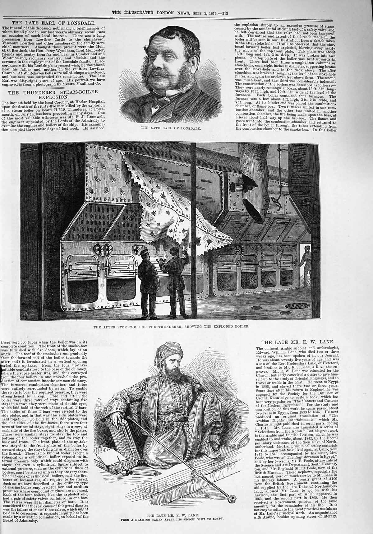 Old Antique Print 1876 Lane Lonsdale Stokehole Thunderer Exploded Boiler 19th