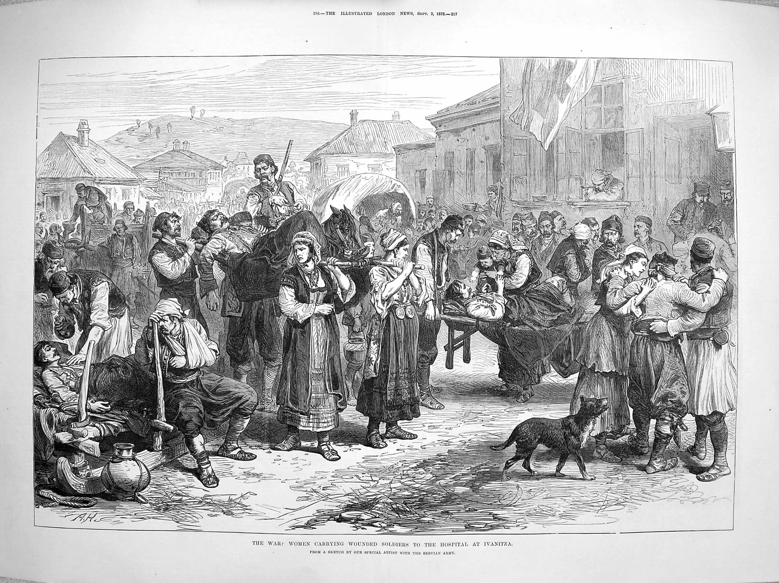 Old Antique Print *4003 1876 War Women Wounded Siers Hospital Ivanitza