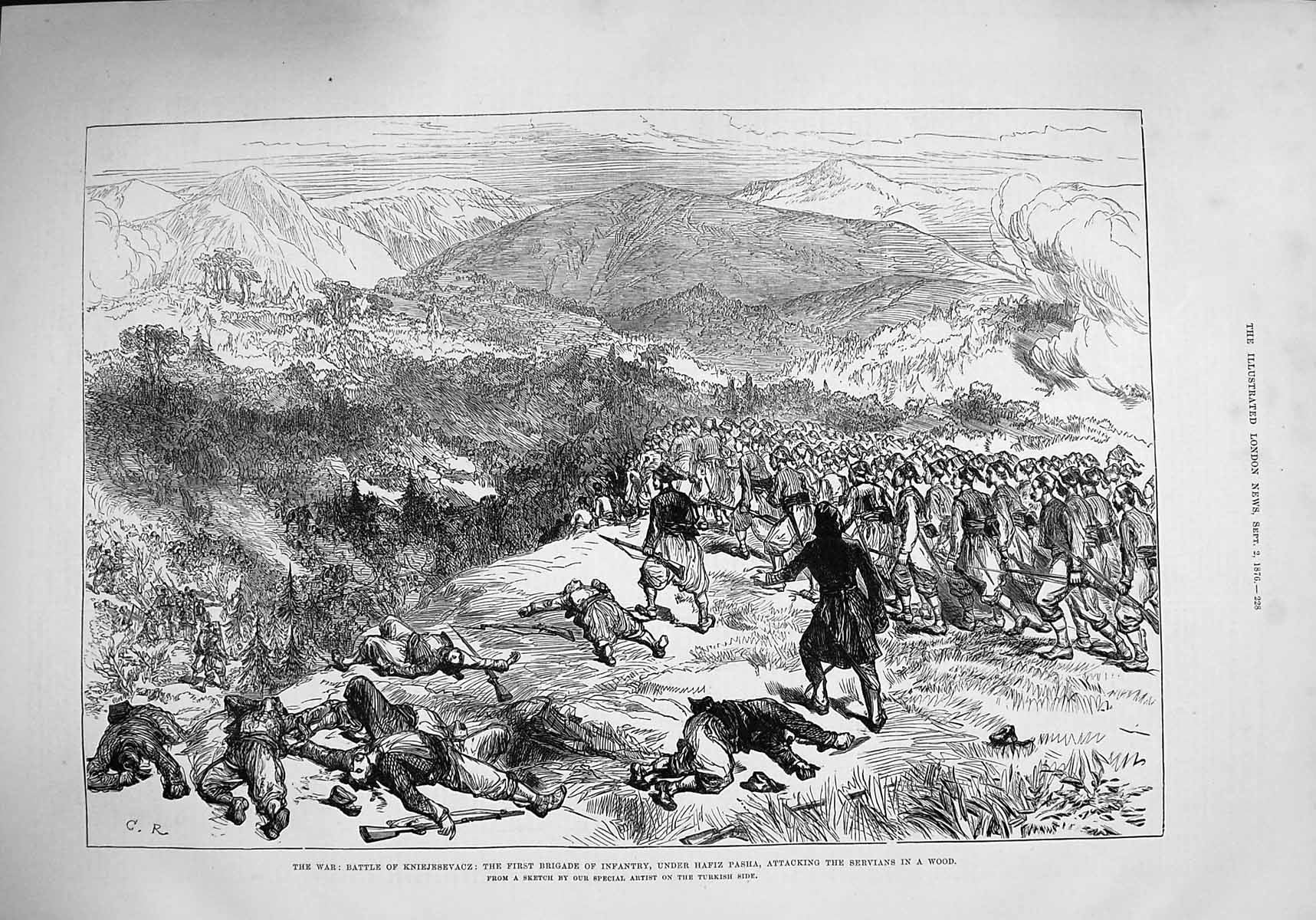 Old Antique Print 1876 War Battle Kniejesevacz Hafiz Pasha Servians Pasha 19th