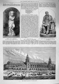 Old Antique Print 1876 Yarmouth Aquarium Winter Garden Statue Carmichael 19th