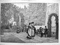 Original Old Antique Print 1876 Fountain-Court Temple People London Fine Art