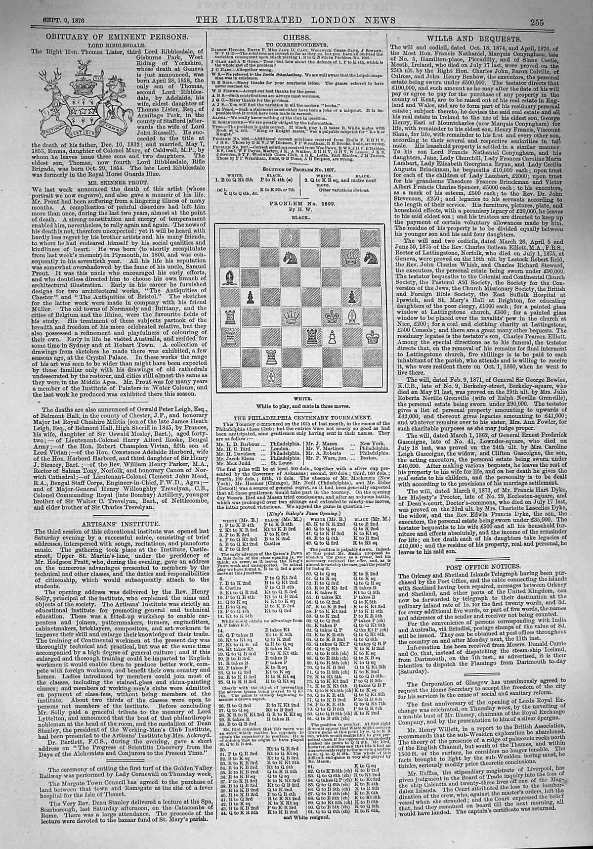 Original Old Antique Print 1876 Ten Pages Chess Moves Illustrated London News