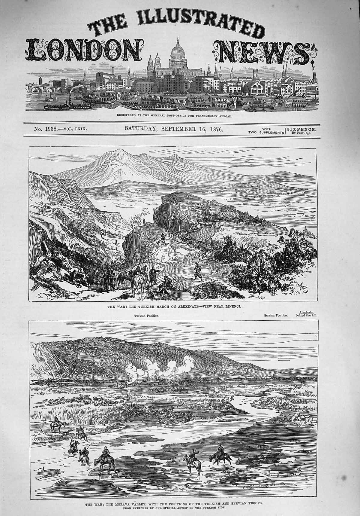 Original Old Antique Print 1876 War Morava Turkish Army Ivanitza Alexinatz Army