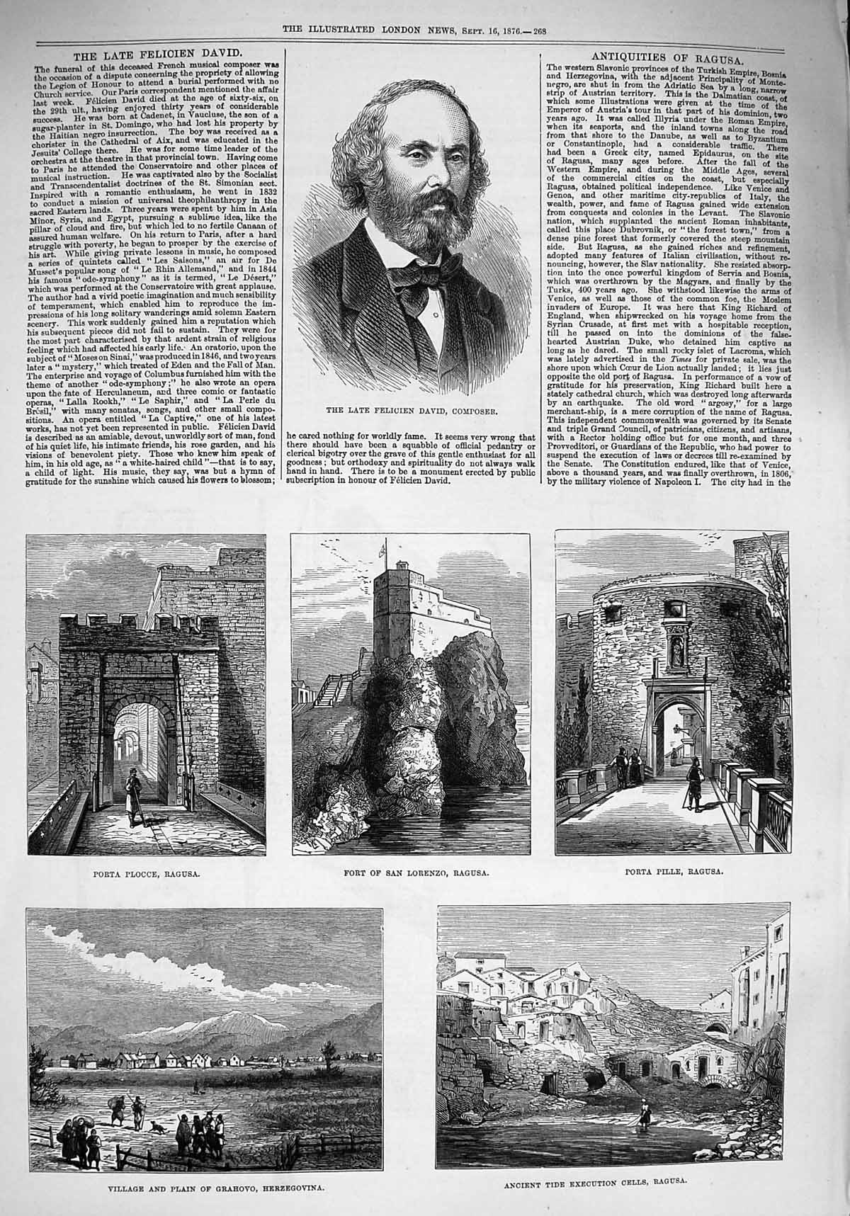 Old Antique Print 1876 Felicien David Fort Ragusa Herzegovina Pille Porta 19th