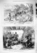 Original Old Antique Print 1876 War Servian Peasnats Market Vickotic Toupan