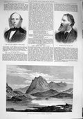 Original Old Antique Print 1876 Pillar Rock Mountain Ennerdale Ardmillan Bury