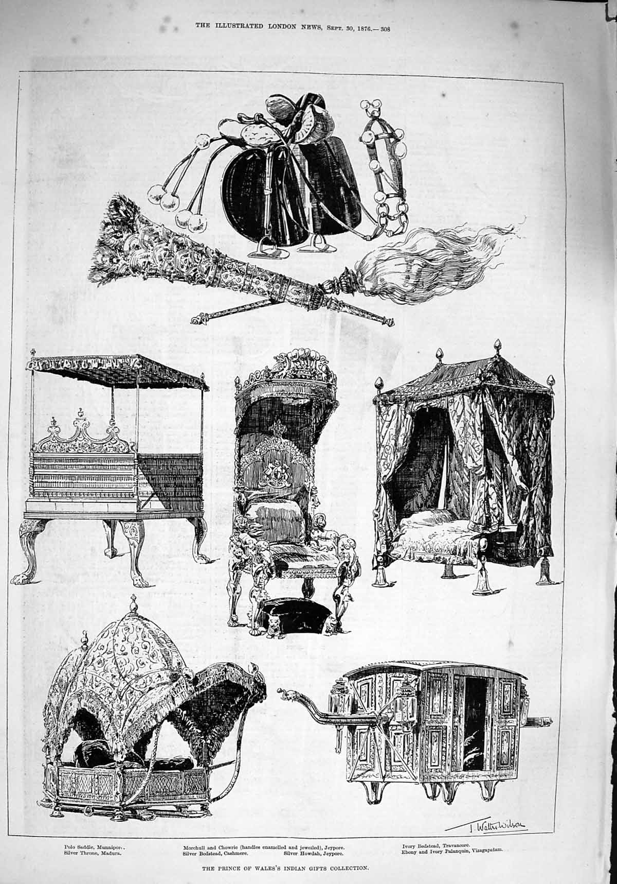 Old Antique Print 1876 Prince Wales Indian Gifts Munnipor Madura Chowrie 19th