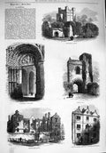 Old Antique Print 1876 Rochester Castle Priory Gate Cathedral Watt House 19th