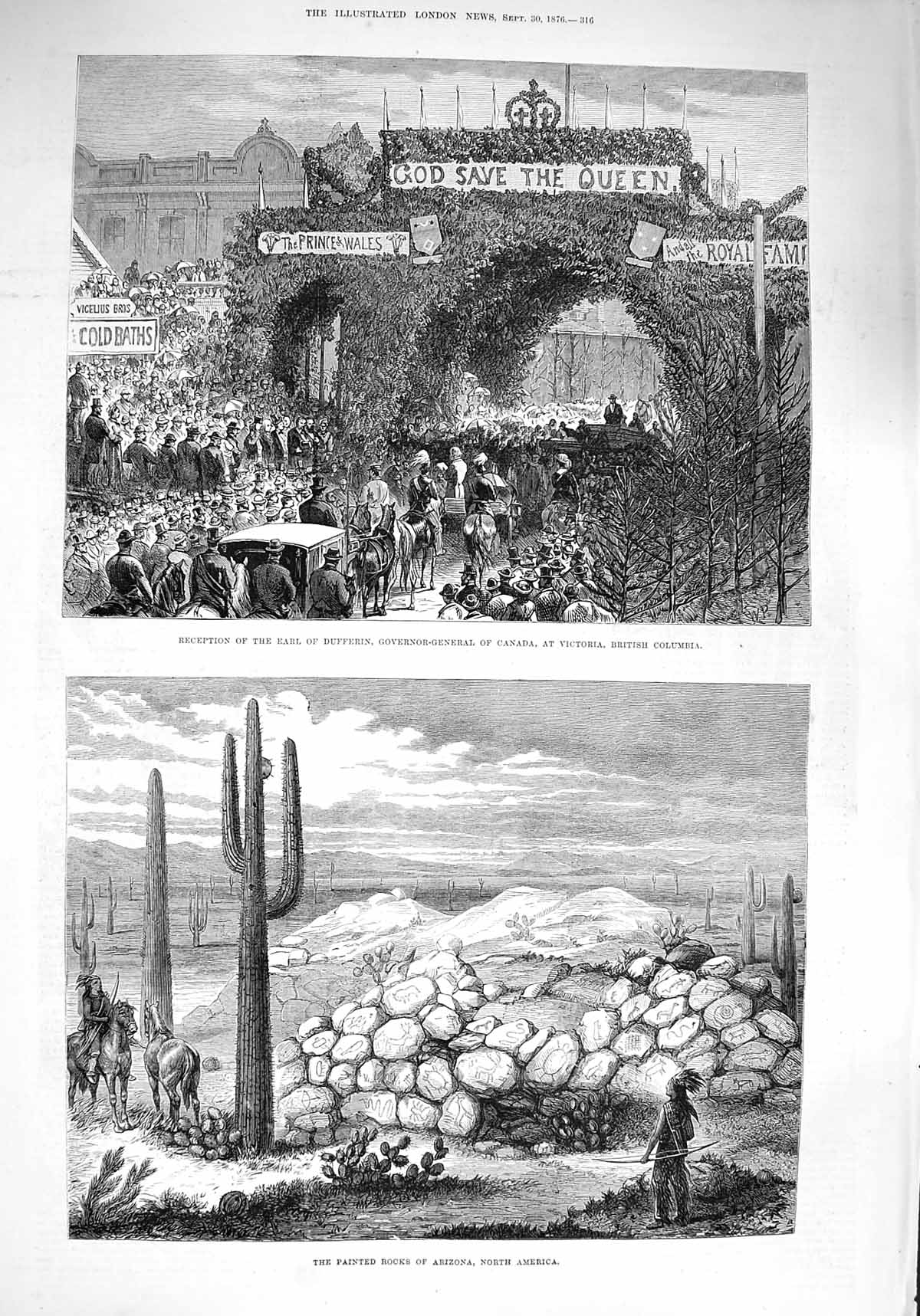 Old Antique Print 1876 Earl Dufferin Canada Columbia Arizona Rock America 19th