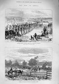 Original Old Antique Print 1876 War Servia Siers Marching Ereovatz Horses 19th
