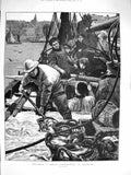 Old Antique Print 1876 Scene Unloading French Herring Boat Boulogne Fish 19th