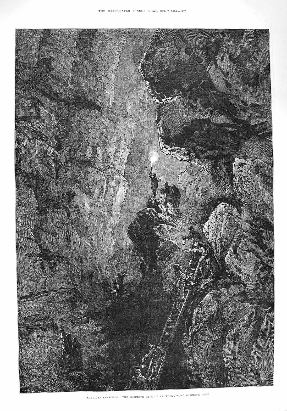 Original Old Antique Print 1876 Mammoth Cave Kentucky Dome America Fine Art