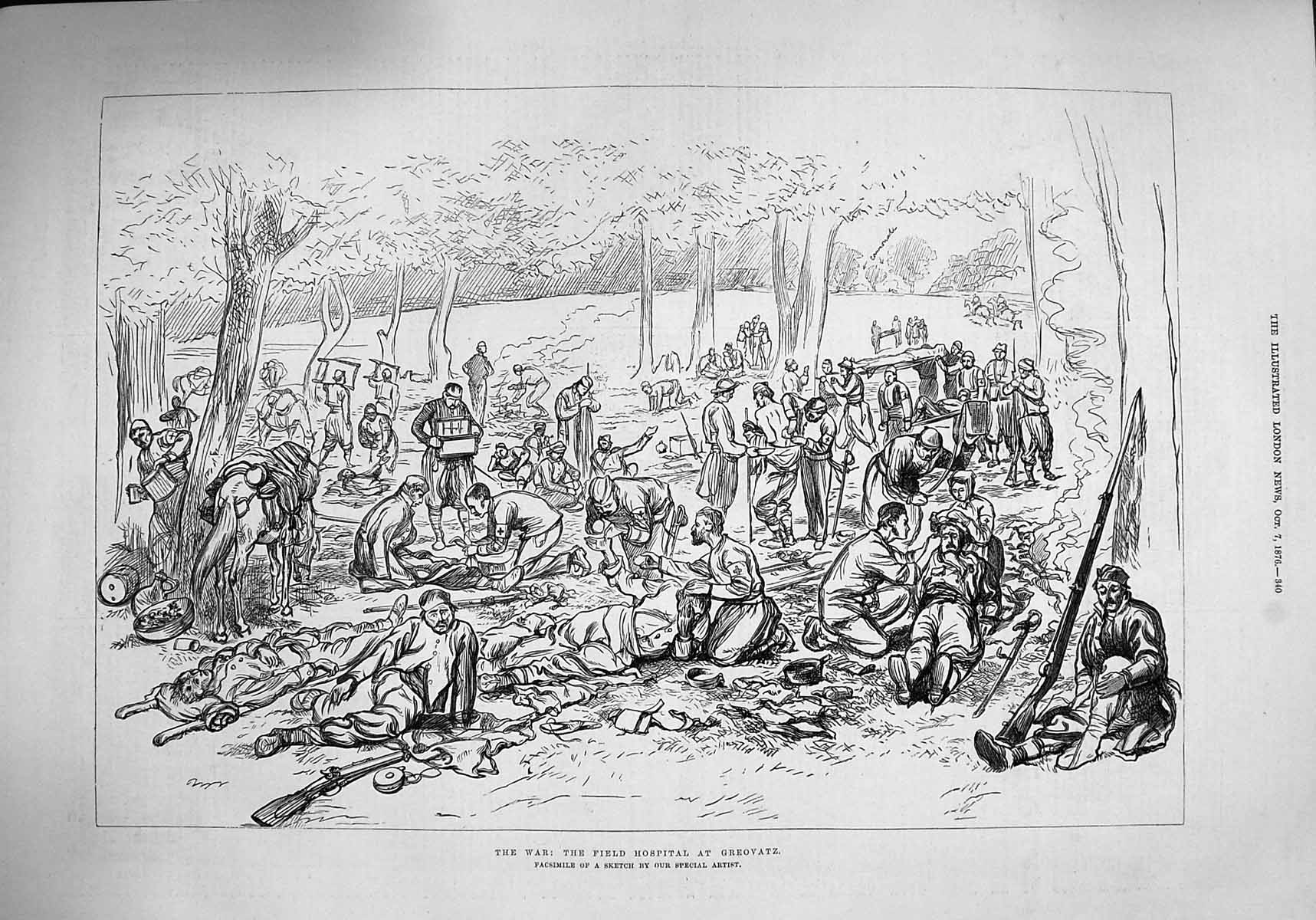 Original Old Antique Print 1876 War Field Hospital Greovatz Siers Victorian