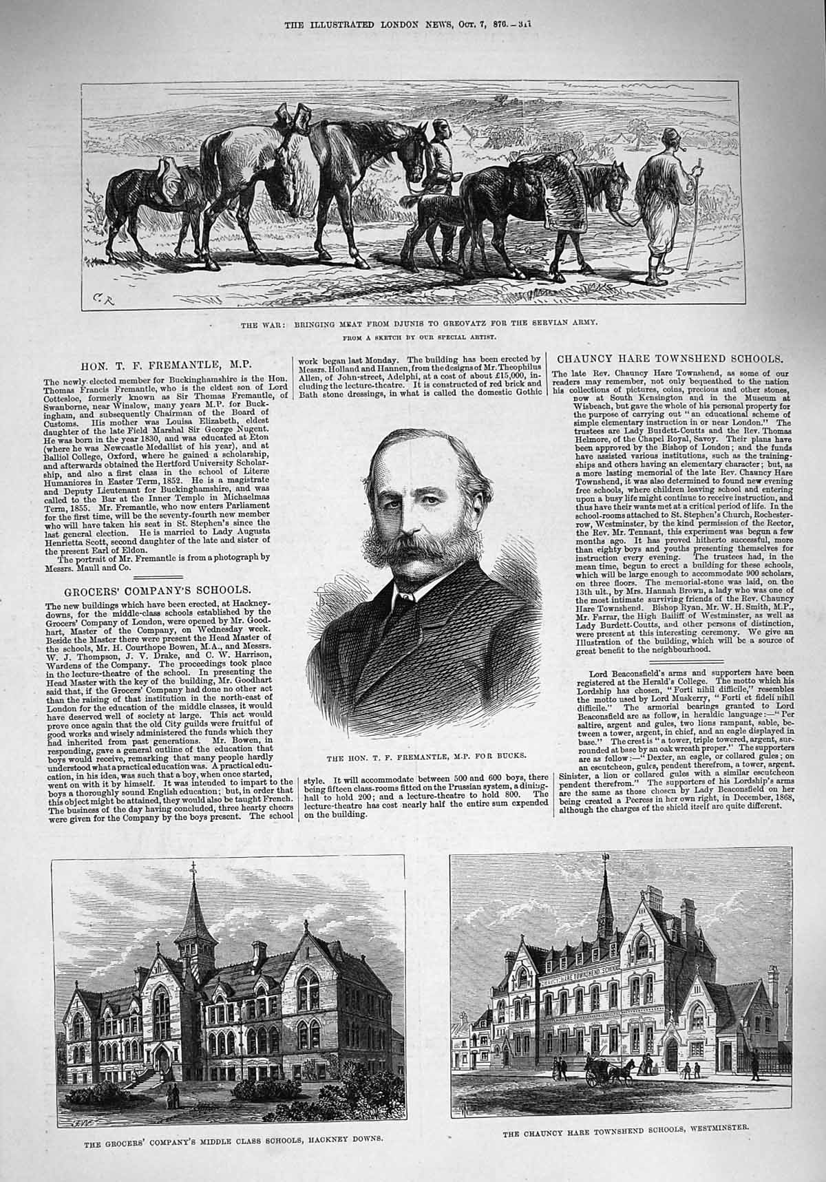 Old Antique Print 1876 Fremantle School Hackney Westminster Djunis Army 19th
