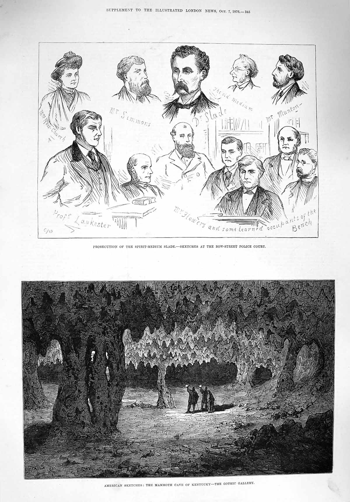 Original Old Antique Print 1876 Mammoth Cave Kentucky Gothic Gallery Bow Street
