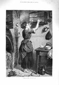 Original Old Antique Print 1876 Woman Feeding Pets Bird Cage Fyfe Fine Art 19th