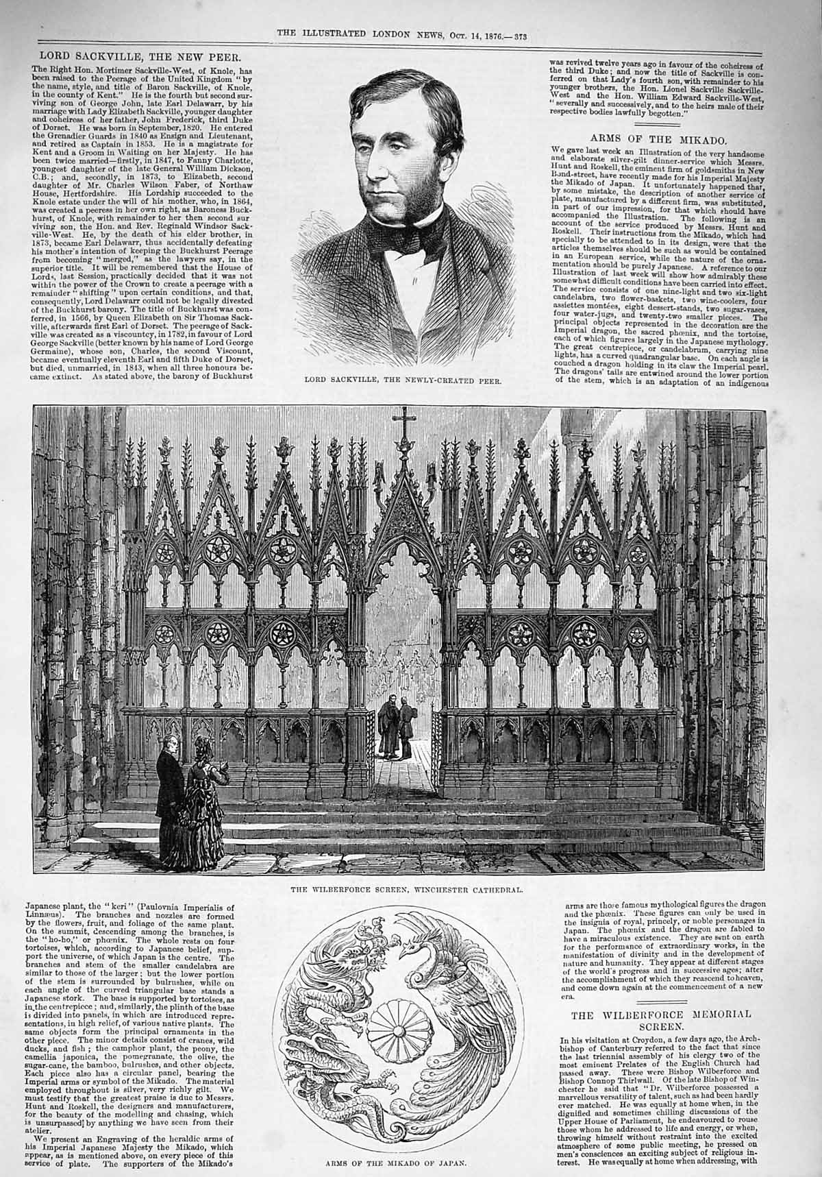 Old Antique Print 1876 Lord Sackville Peer Wilberforce Winchester Mikado 19th