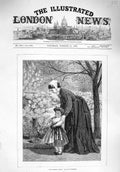 Original Old Antique Print 1876 Morning Walk Little Girl Nanny Garden Victorian