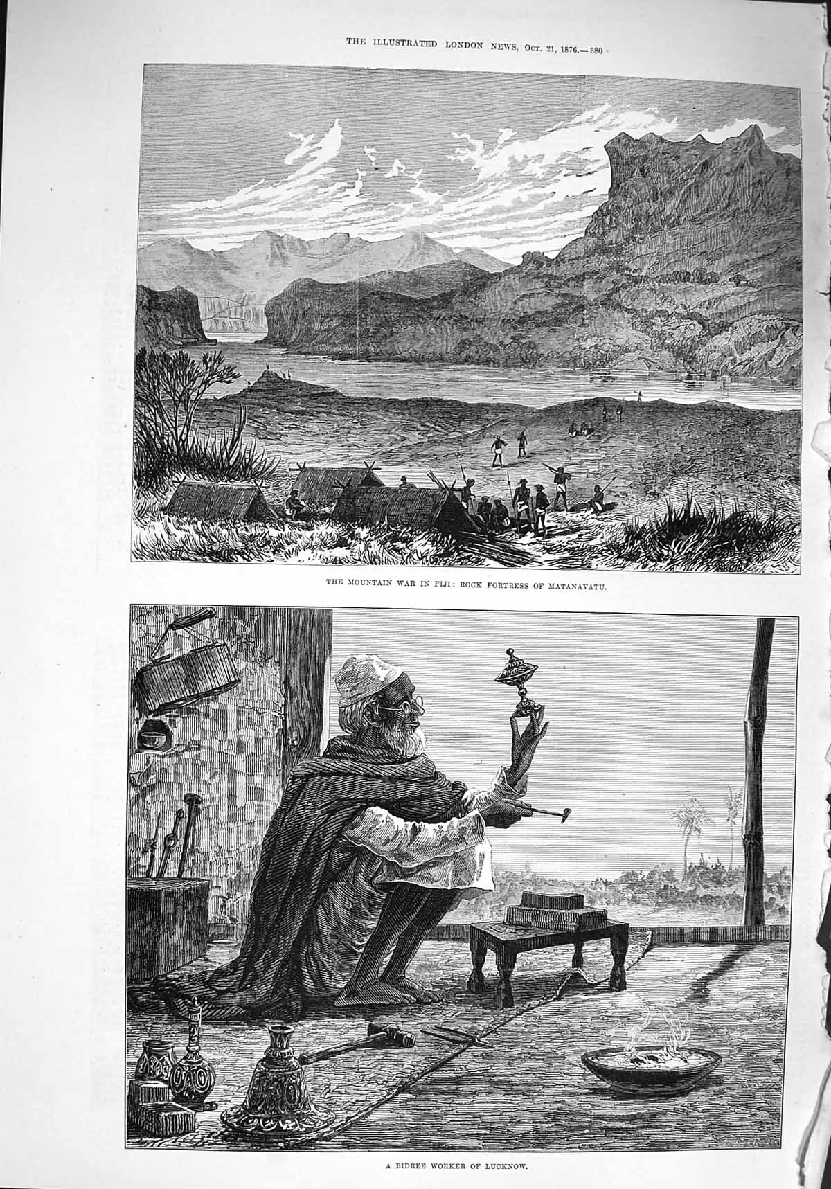 Old Antique Print 1876 War Fiji Rock Fortress Matanavatu Bidree Lucknow 19th