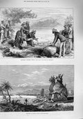 Antique Print *3996 1876 Burmah Feeding Fish River Mandalay Idols Irrawaddy
