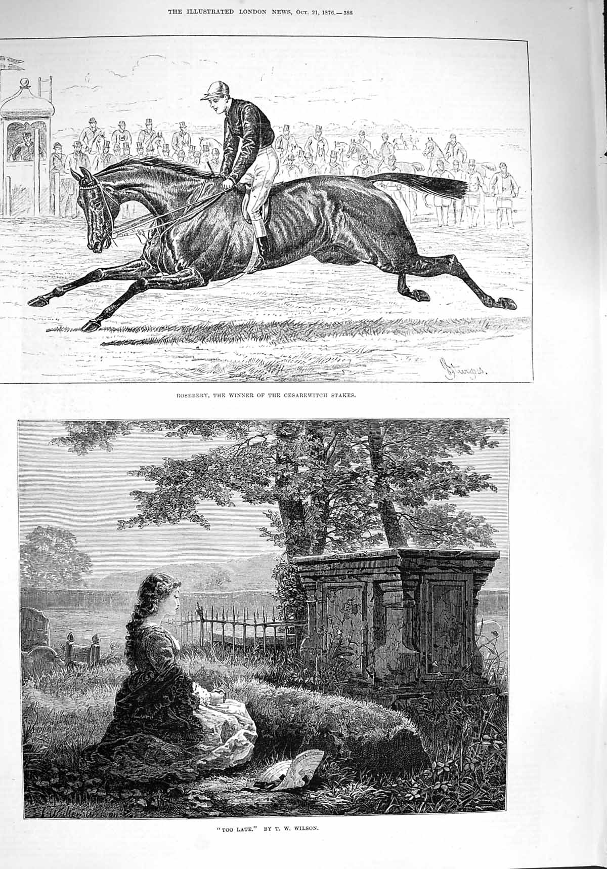 Original Old Antique Print 1876 Rosebery Horse Cesarewitch Stakes Lady Grave