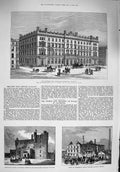Old Antique Print 1876 Post Office Glasgow Wilberforce Church Tweeddale 19th
