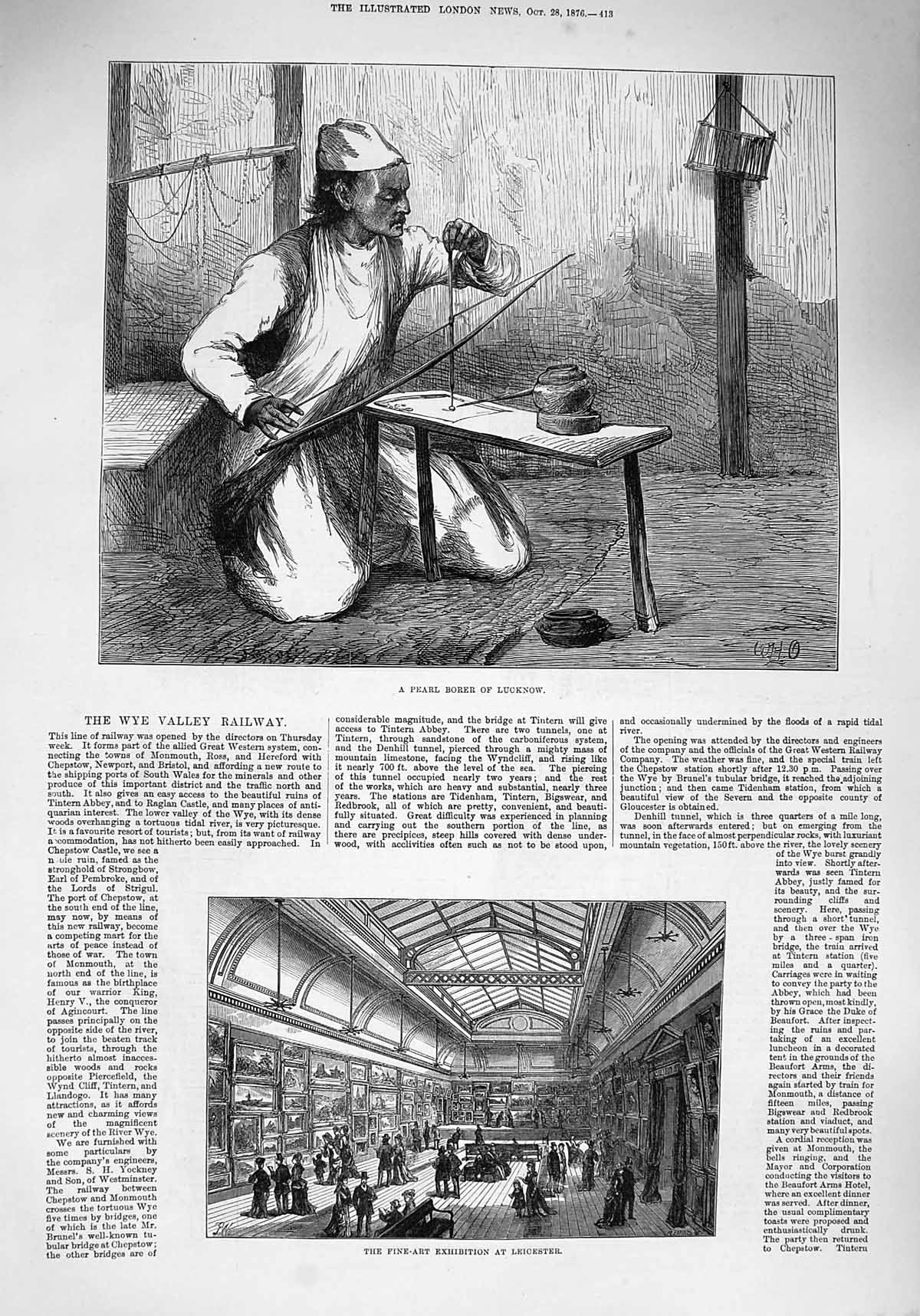 Old Antique Print 1876 Pearl Borer Lucknow Fine-Art Exhibition Leicester 19th