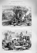 Original Old Antique Print 1876 War Servia Turkish Camp Starving Women Siers