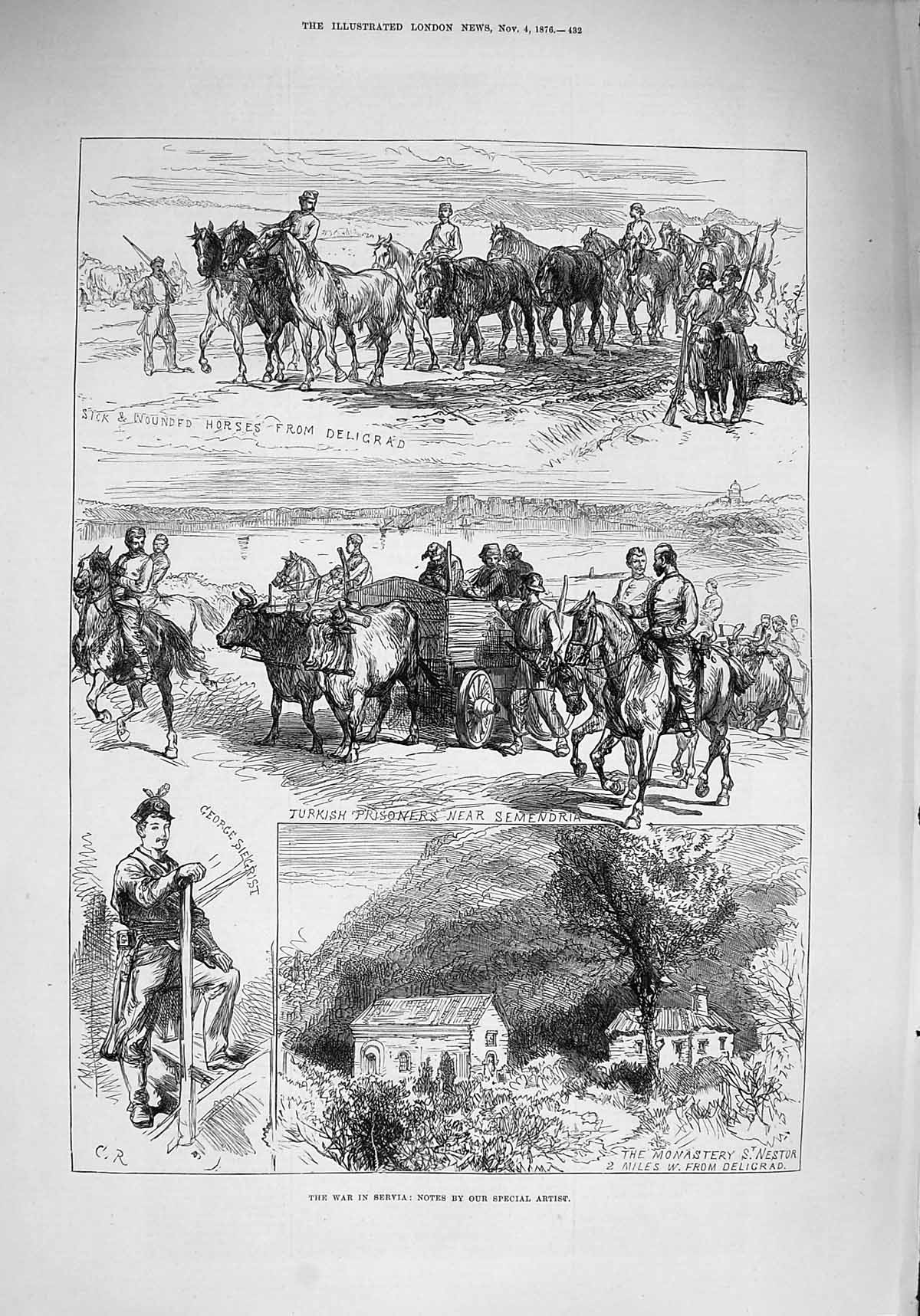 Original Old Antique Print 1876 War Servia Monastery Nestor Turkish Prisoners