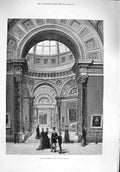 Original Old Antique Print 1876 New Rooms National Gallery Art Architecture